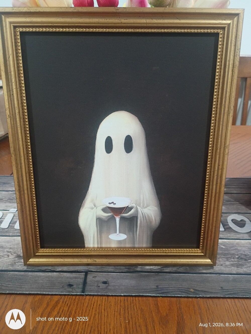 Framed 10 X 12 Ghost with Martini/Cocktail Wall Art - Black Frame, Neutral Ghost
